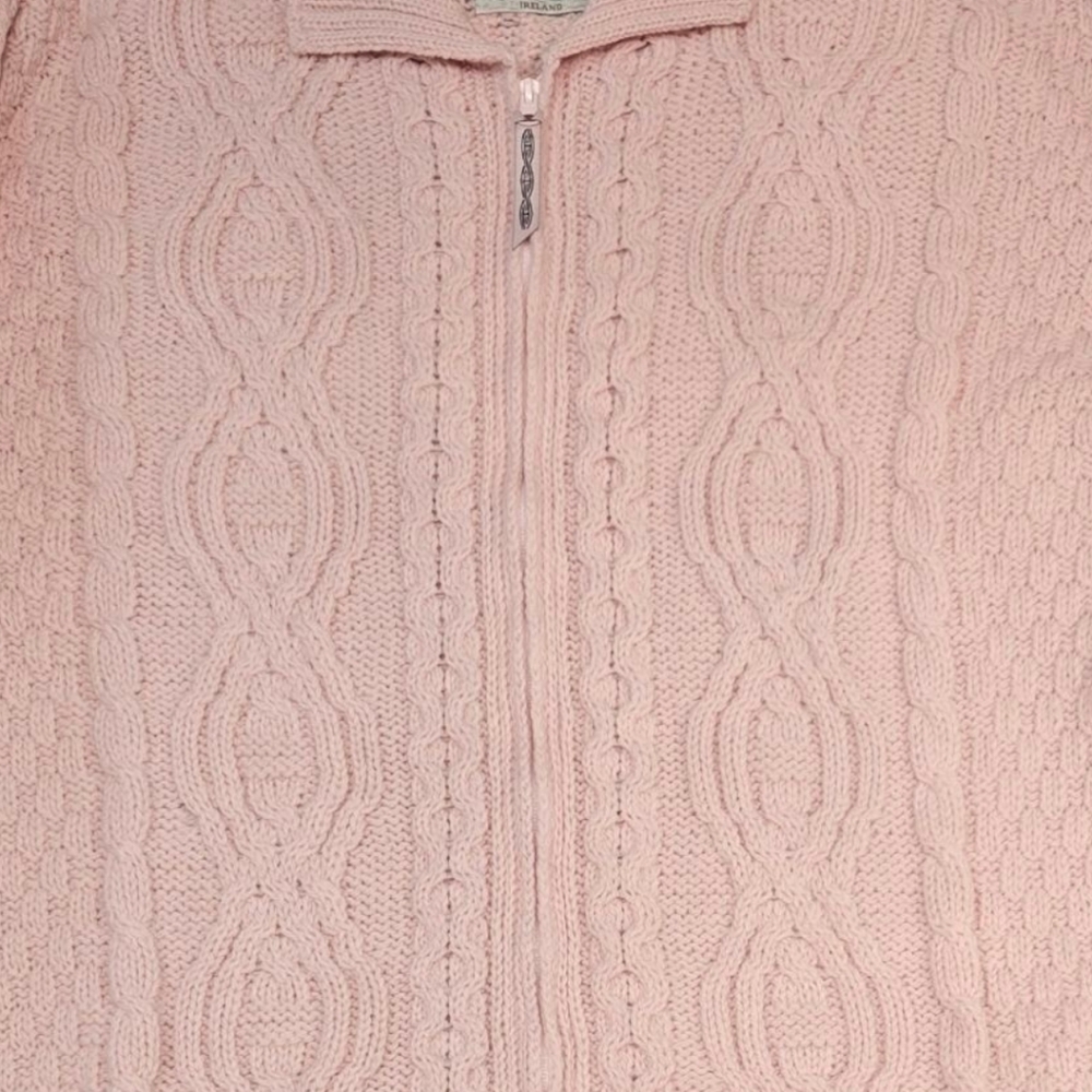 Aran Crafts Ireland Merino Wool Zip Cardigan Sweater Pink Size M (Fits XL) - Picture 4 of 8